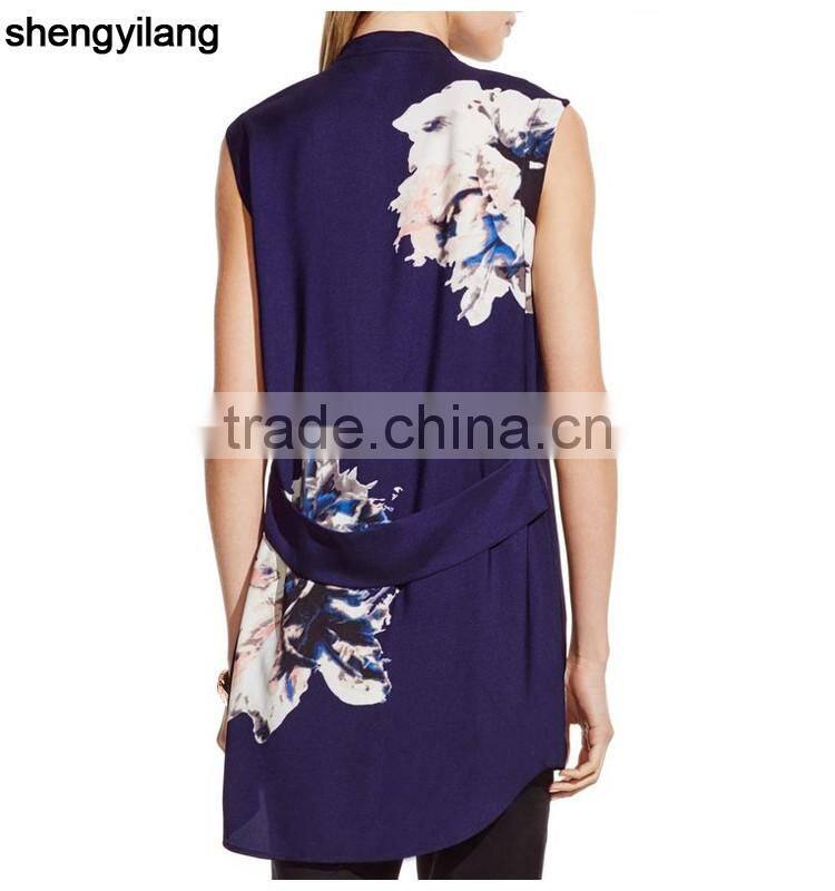 Floral print navy/black polyester/spandex cheap tank top/singlet factory guangzhou China
