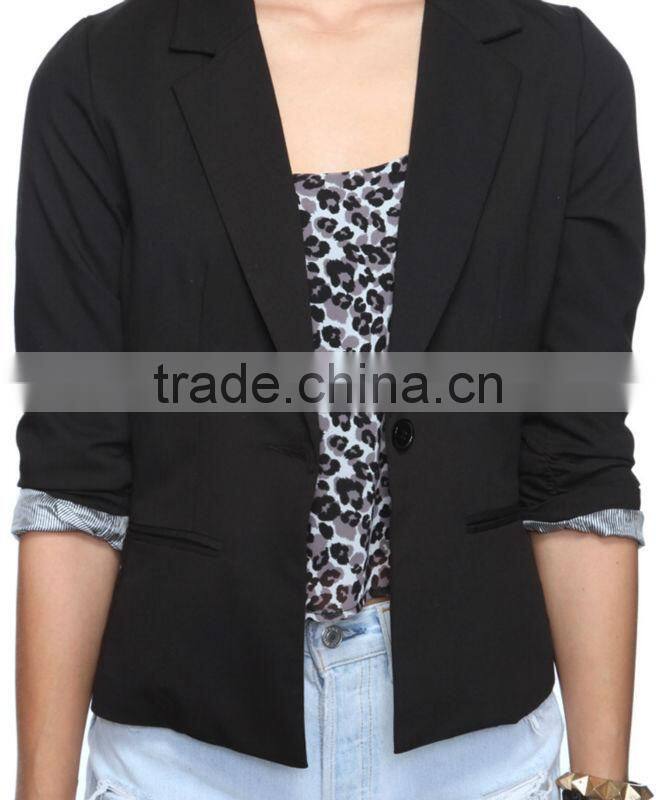 Office Lady Ruched Sleeve Blazer
