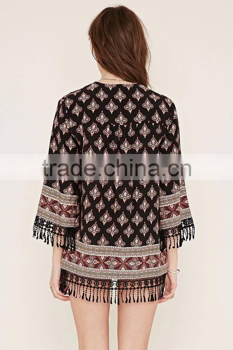 2016 shandao new arrival printed cotton summer fashion long sleeve italian blouse