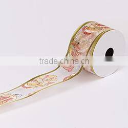 Burlap Christmas Ribbon with White Dots