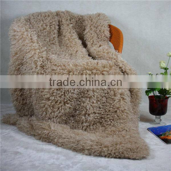 Polar fleece airline blanket with frizzle fleece