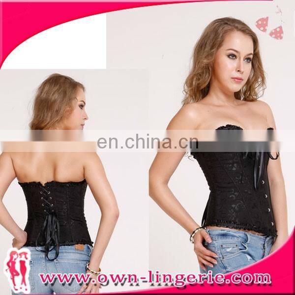 sexy black TOP lace up back lingerie steel boned corset