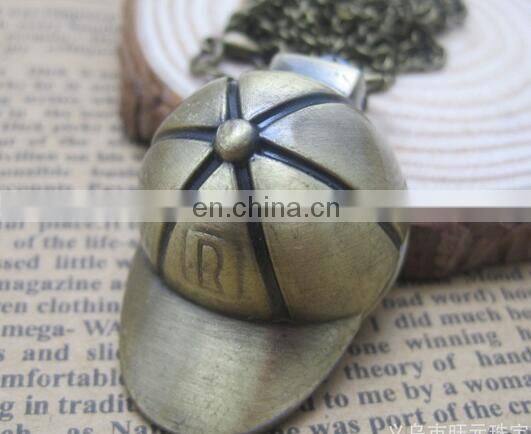 Hot Sale Stripe Hat Cap Design Pocket & Watches Bronze Antique Pocket Watch Vintage Retro Quartz Watch for Women Men Kids