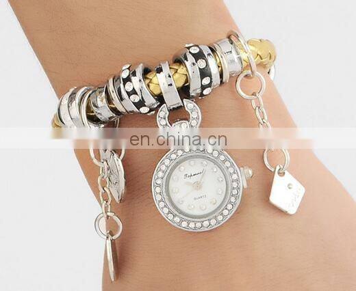 2017 Fashion New personality woven leather belt diamond watches bracelet pendant Wristwatch for women