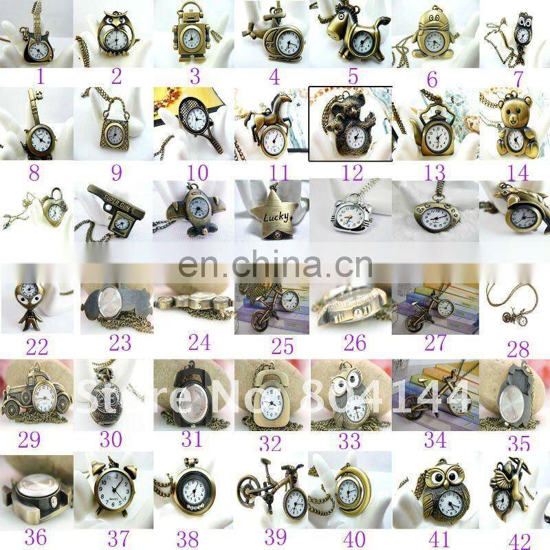 W76 wholesale Antique brass bronze pocket watch chain charm pendant watch necklace nickel free lead free