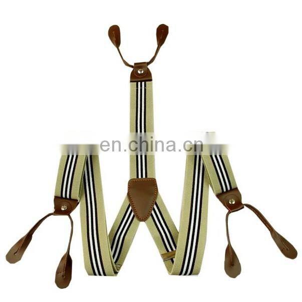 Stripe color braces suspenders with leather end finish