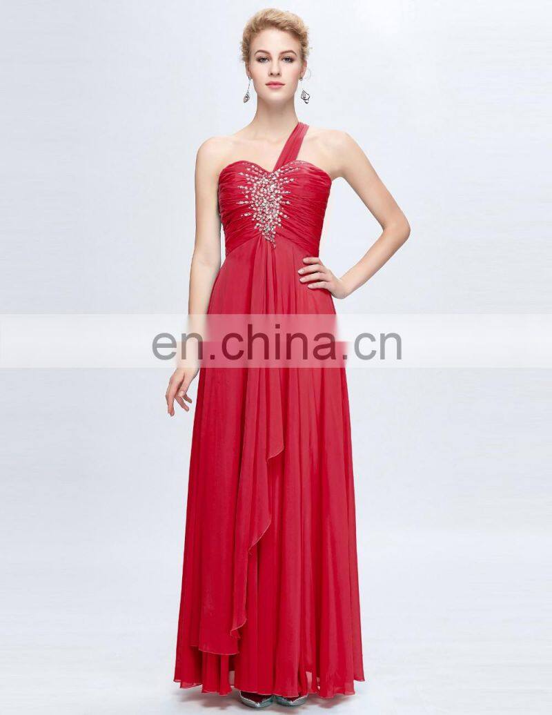 Grace Karin Hot Sale Chiffon Long Chiffon Beaded One Shoulder Evening Dress CL3120-4