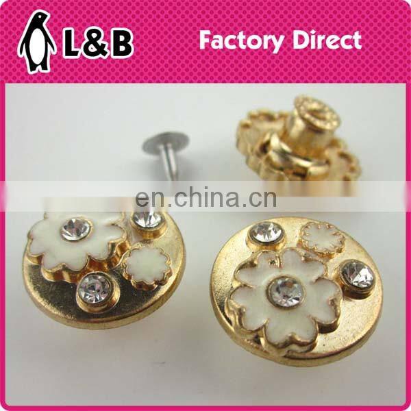 New models custom zinc alloy metal botton with glass stone