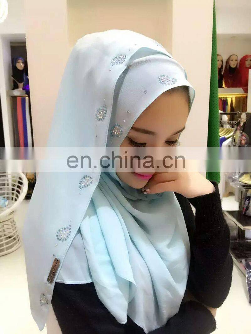 2016 new fashion Elegant Women Plain Long Chiffon with diamond Hijabs Arab Dubai Muslim Scarf
