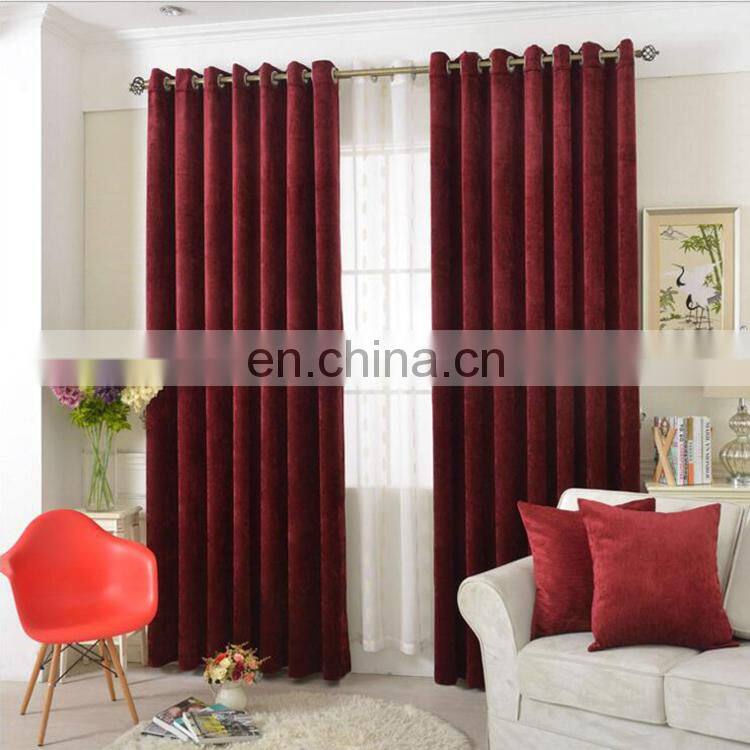 Elegent Burgundy luxury chenille curtains for the living room with valance