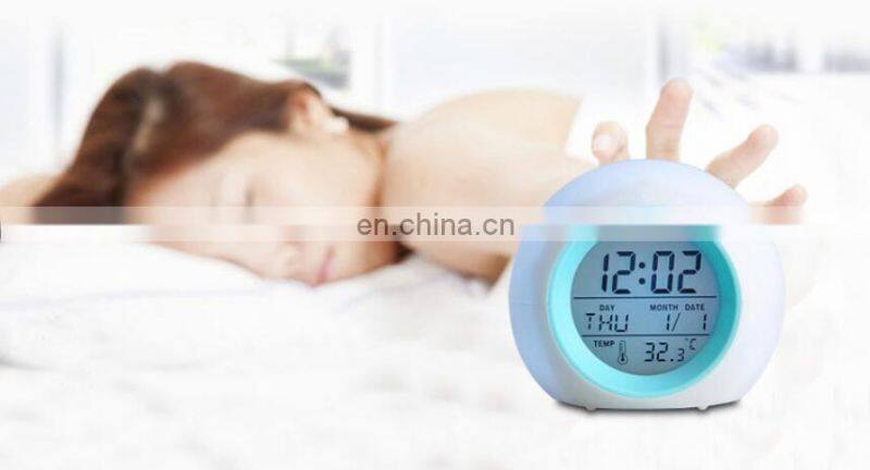 Touch sensor colors changing small round home decoration digital clock led