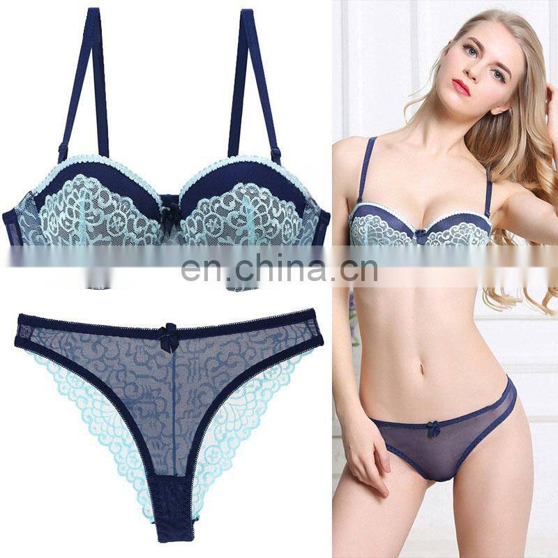 romantic bra set for women 1/2 trace + lace push up sexy underwear sets and pant