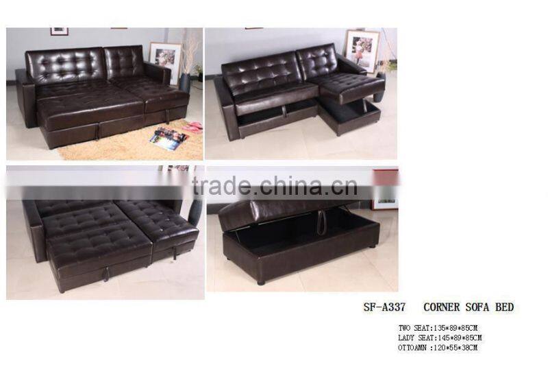 Brown Leather Luxury Corner Sofa Bed Sleeper Furniture