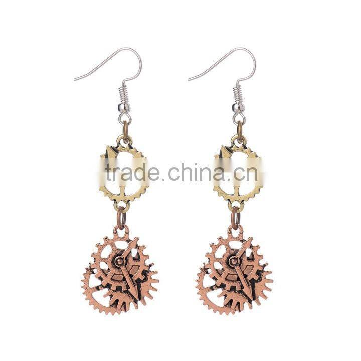 2016 new arrival wheel gear vintage dangle earrings steampunk woman earring