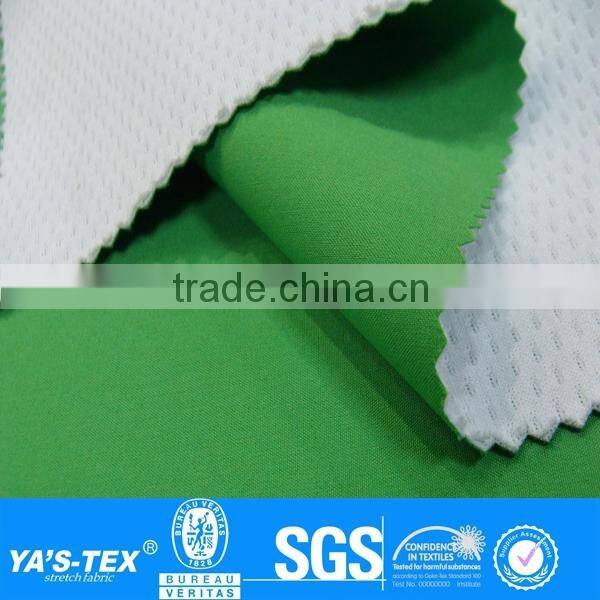 3 layers green mesh laminated waterproof polyester spandex fabric for sportswear jacket