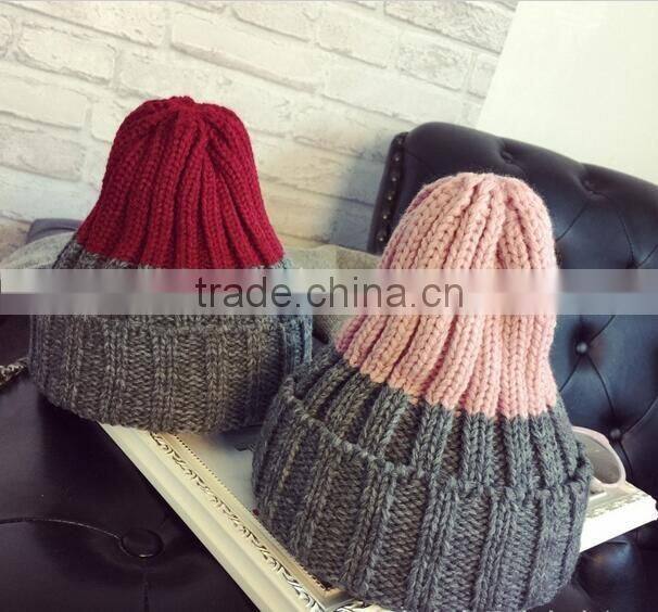 Hot Selling Peaked Top Two Tone Colors Rolled Brim Crochet Knitting Hat and Cap