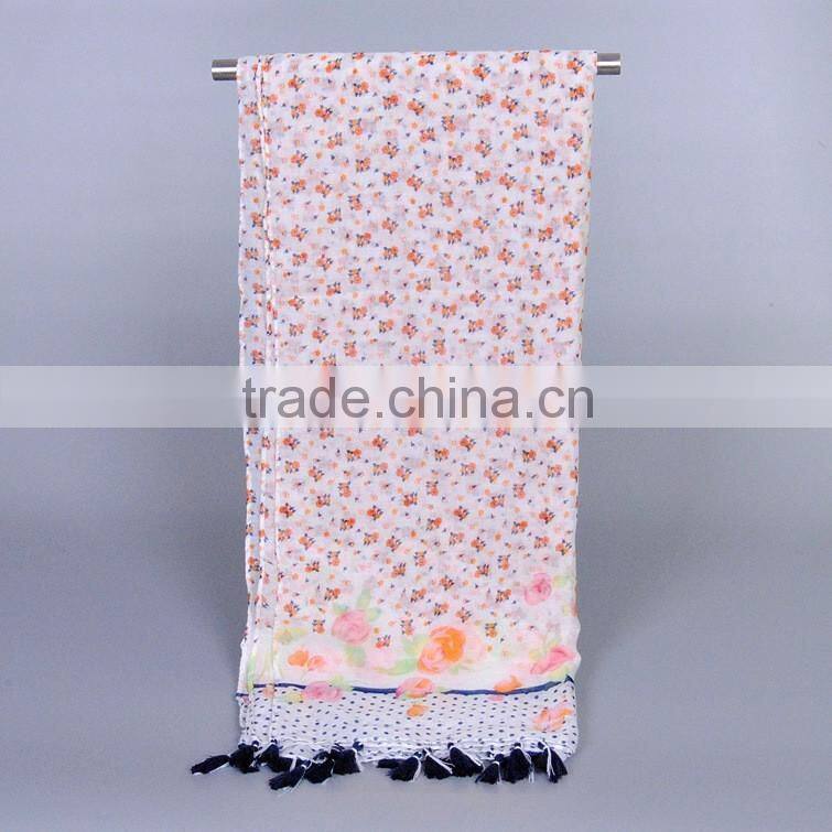 Latest Viscose Tassel Floral Printed Long Muslim Islamic Scarf