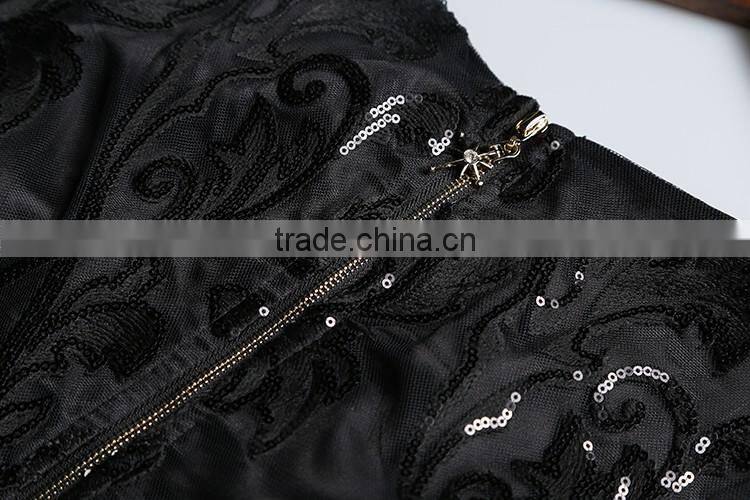 V2-MN Cocktail Dress 2016 New Arrival Black Sophisticated Embroidery Sequin Maxi Dress