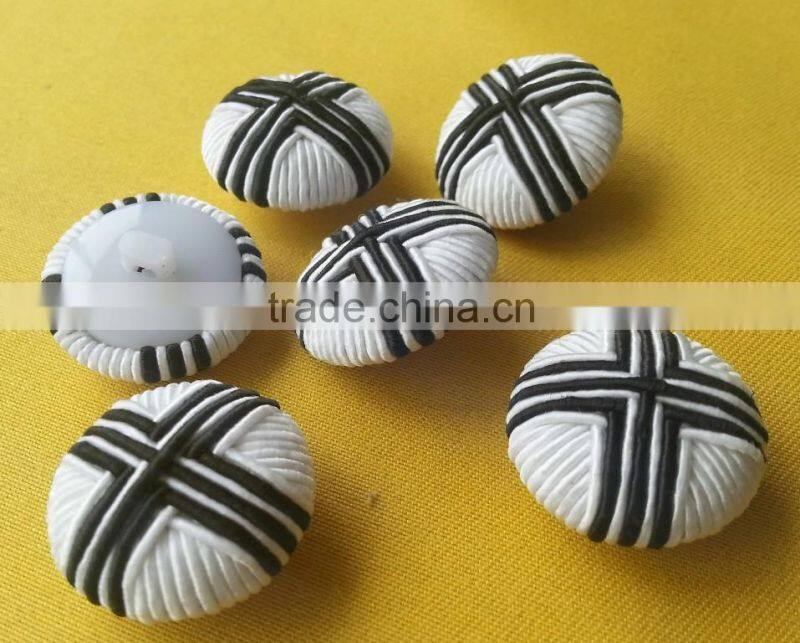 Black and White strips cord braided fabric covered button -- F1532