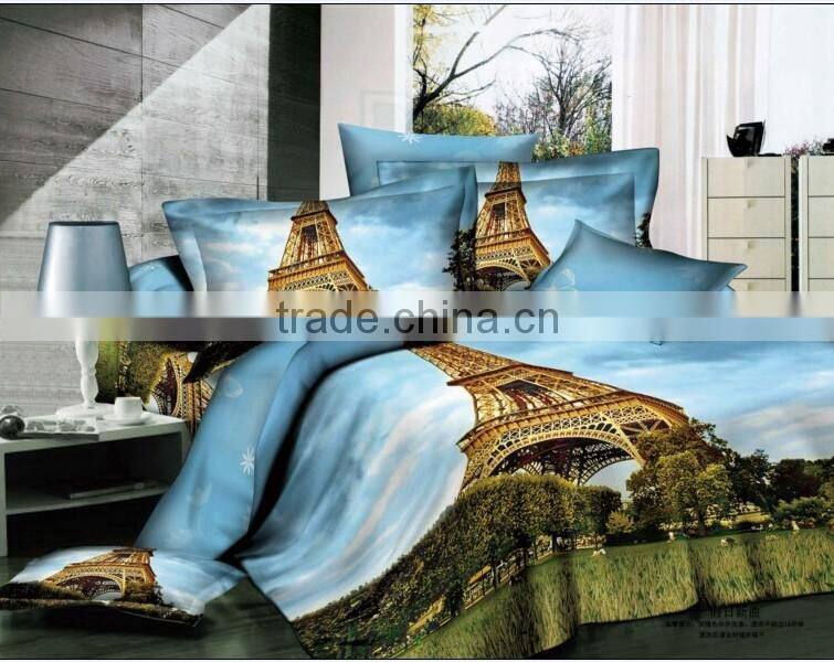 trade assurance 100% cotton reactive printed City architecture /3Ddesign for bed sheet In China