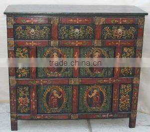 Tibetan antique six door three drawer hand painted cabinet