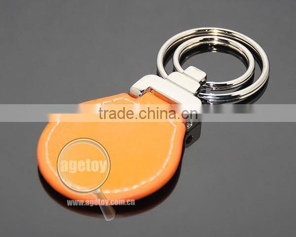 Oval Shaped Orange Leather Double Alloy Keyring Stainless Steel Sticker Metal Leather Key Fobs