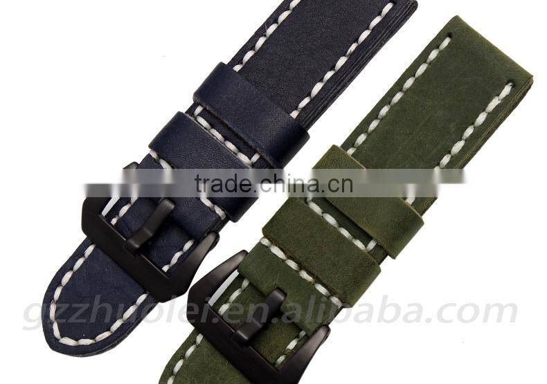 2015 New Style 22|24|26mm 100% handstitch Black Red Grey Armyeather watch strap wholesale 3pcs