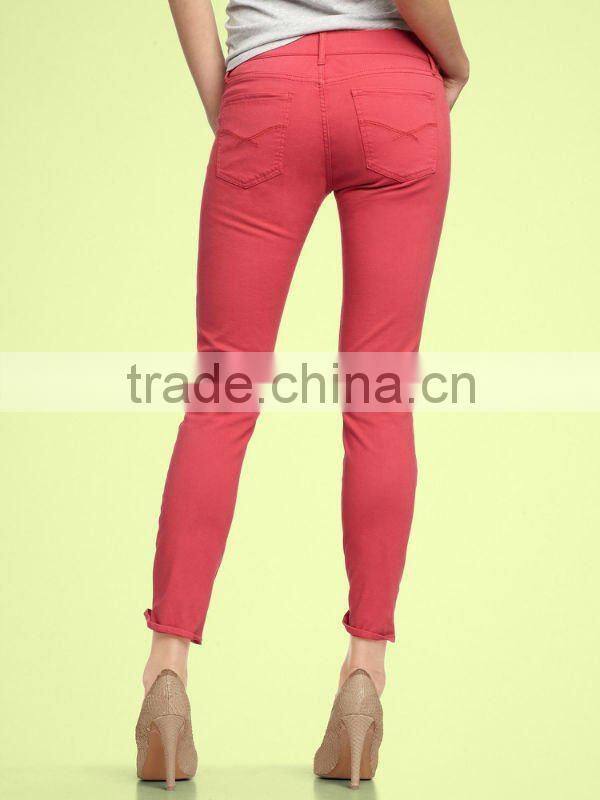 2016 wholesale price branded ladies sexy skinny red jeans