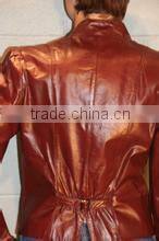 Woman Cropped Padded Shoulder Wholesale latest sexy fashion design Dark brown pu motorcycle woman leather jacket