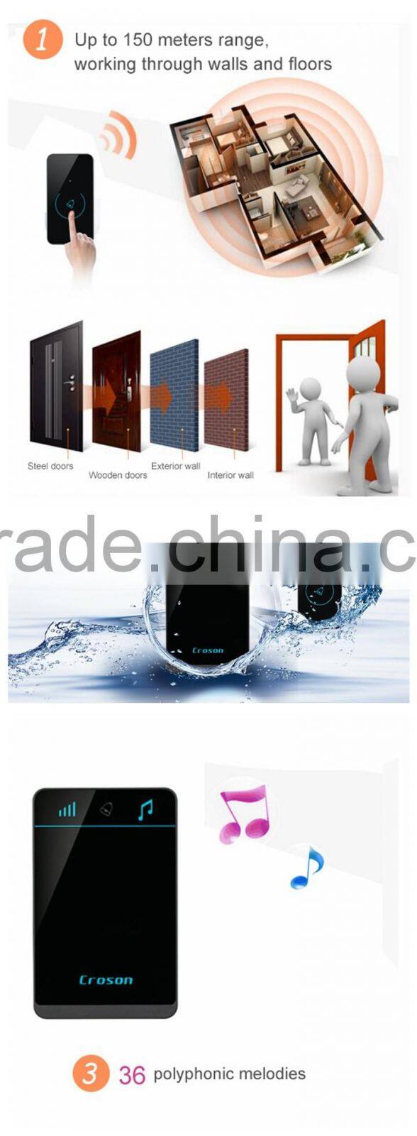 2016 New Design Touch Button Ring Door Bell Sound Wireless Waterproof Units