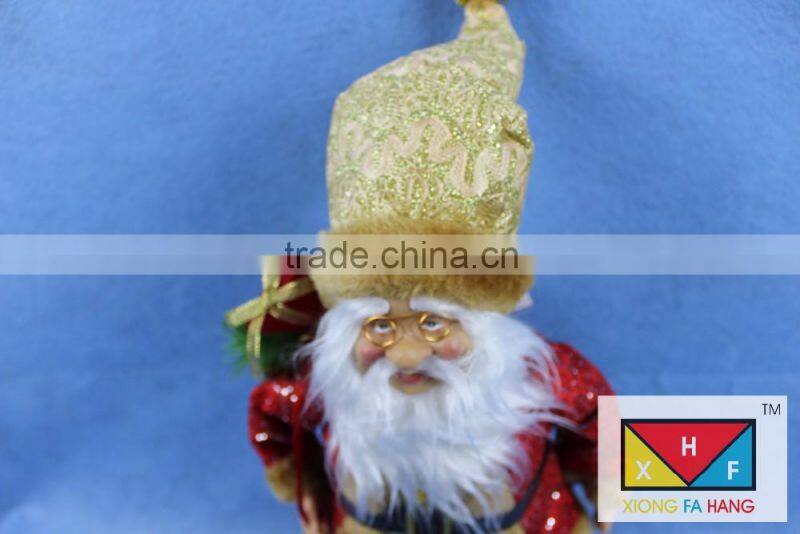 Luxurious Standing Santa Claus Christmas Figure in Red Holly Berry Coat with Corduroy Pants