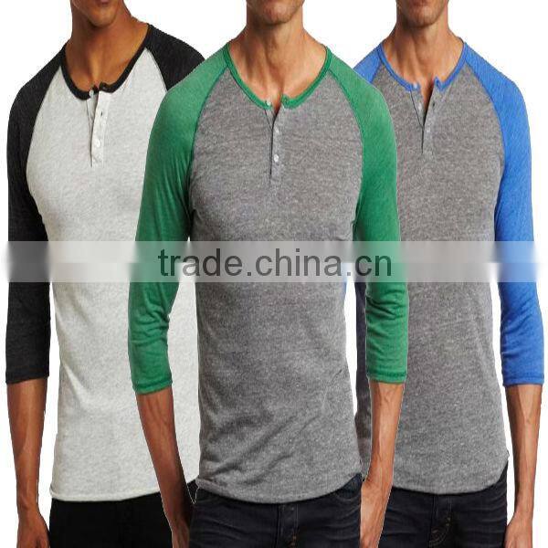 Muscle Polo Neck Two Tone 3/4 Sleeve Raglan T-shirt (YCT-C0297)