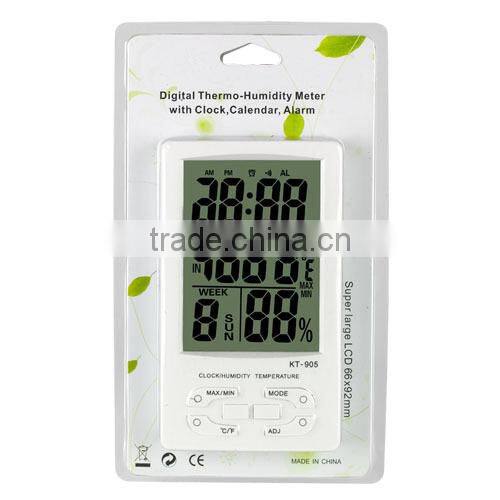 household Large electronic display thermometer hygrometern KT905 digital thermo-humidity meter with clock calendar alarm