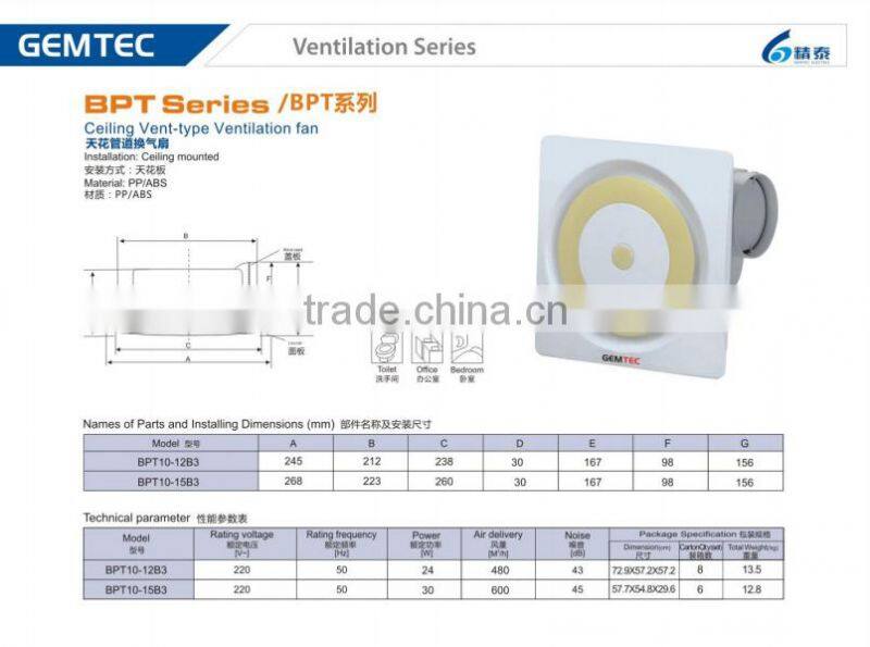 High quality plastic electric Ceiling Vent-type ventilation fan