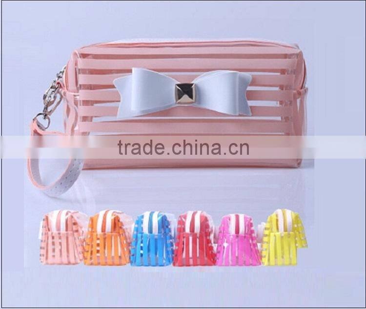 2016 New Model Strip Pattern Clear Vinyle PVC Travel Cosmetic Makeup Kit Bag for ladies