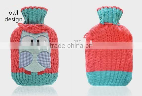 New 2016 massage dots PVC hot-water bottle knitted cover owl design safe