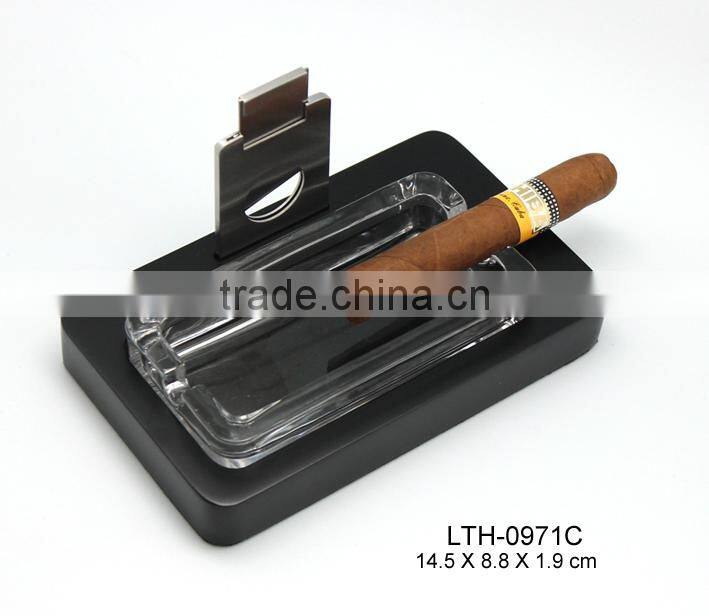 Crystal glass ashtray Cigar Ashtray with cutter wholesale ashtray