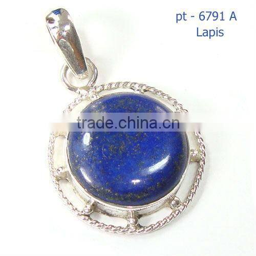 925 Sterling Silver Blue Lapis Lazuli Cabochon Stone Pendant