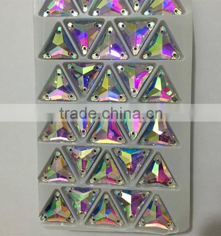 Stock Selling Fancy High Quality Triangle Shape Crystal AB Color Sew on Crystal Beads For Garment