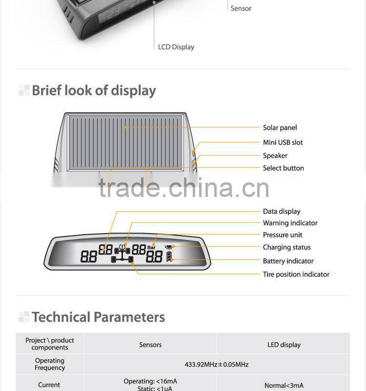 2015 SteelmateTP-S1 solar power tpms car hud display, tire pressure digital monitoring sensor, LED Monitor