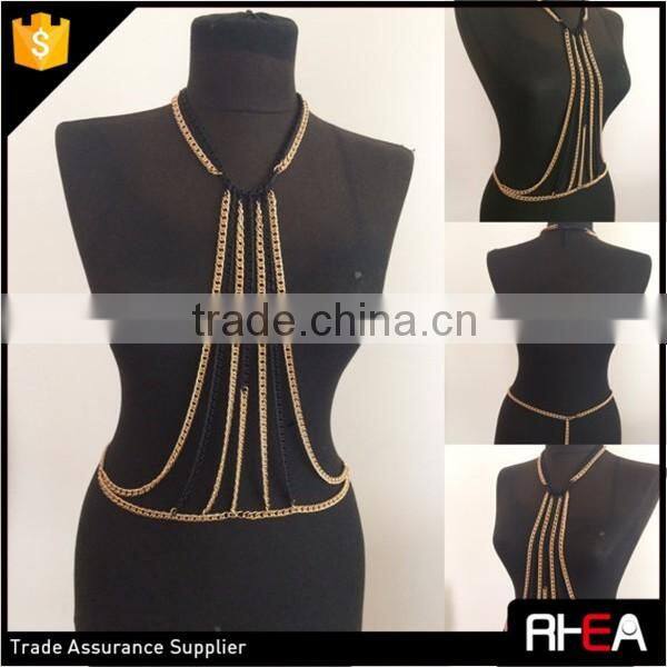 Newest Multi Black and Gold Color Chain Round Choker Body Chain