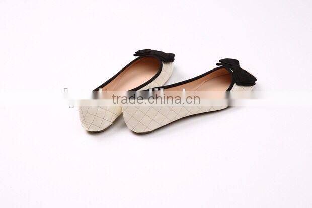 2016 shoes made in china ladies PU quilted soft ballerina with sweet bow