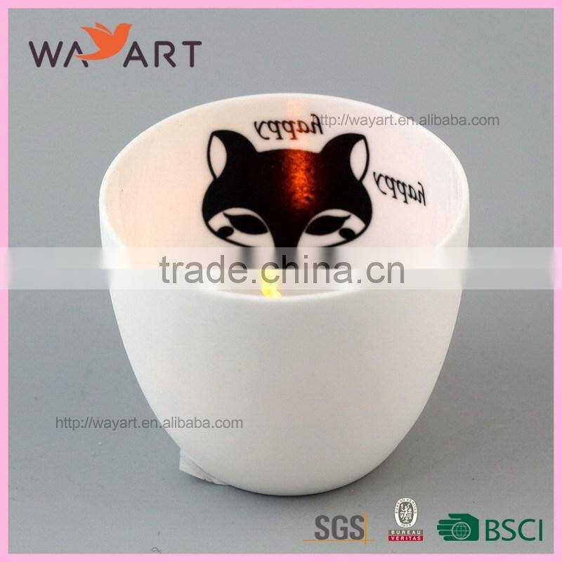 White Ceramic Customized Candle Holder With Decal Printing