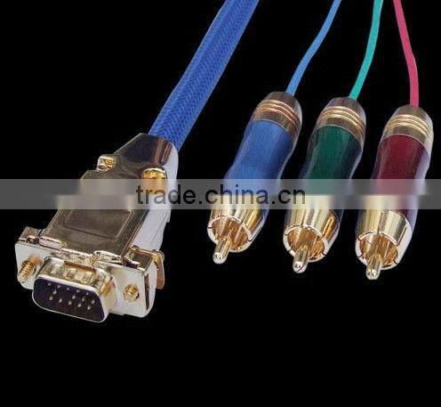 HDB15 Male to 3RCA Male HDB15M-3RCAM Goldplated metal connectors with Blue Nylon mesh