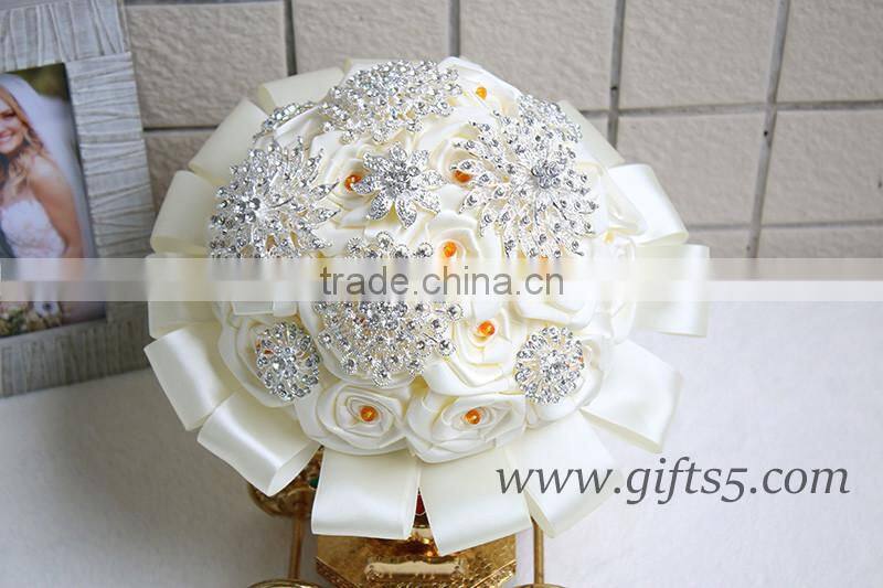 Luxurious White Satin Pearls Jewel Bouquet Bridal Bouquet Bridesmaid Bouquet