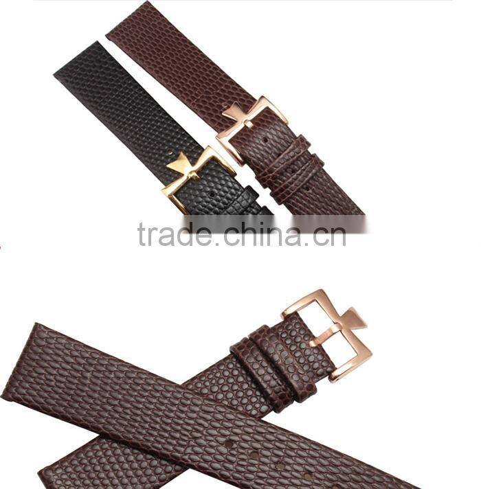 Black- Brown Leather Watchband Ball Pattern with Gold Clasp