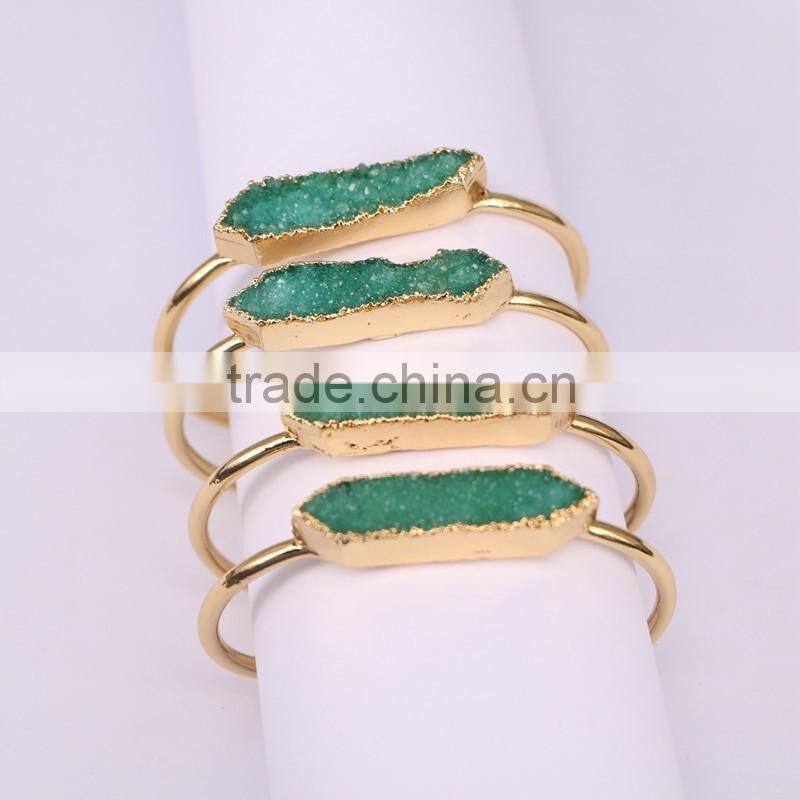 Fashion Gold Electroplated Brass Bangles, Natural Freshwater Pearl Gemstone Druzy Jewelry Bangles in Adjustable Size