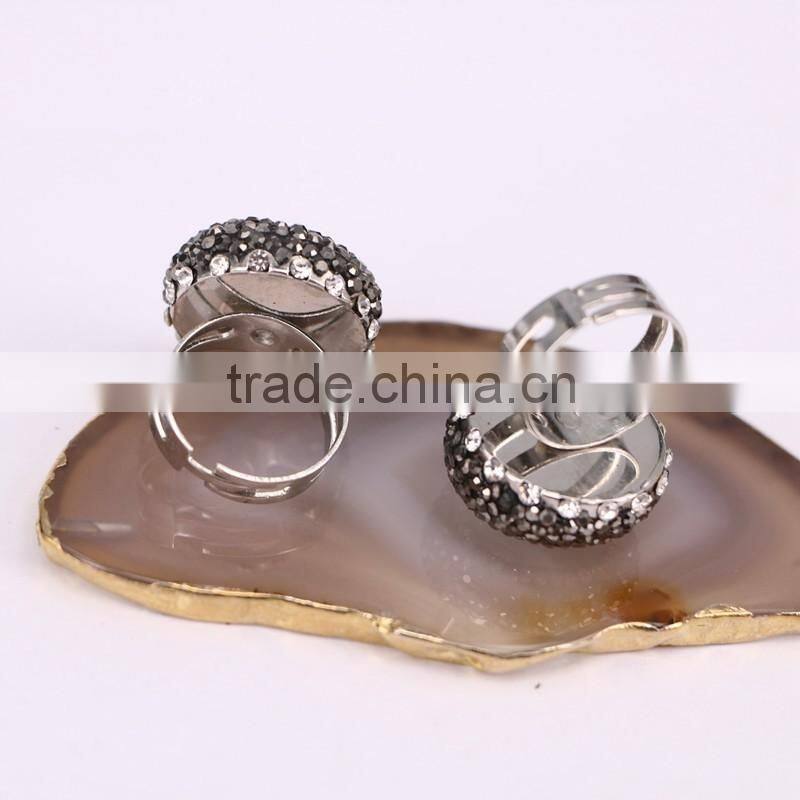 crystal pave mother of pearl ring designs silver plated natural druzy freshwater pearl rings
