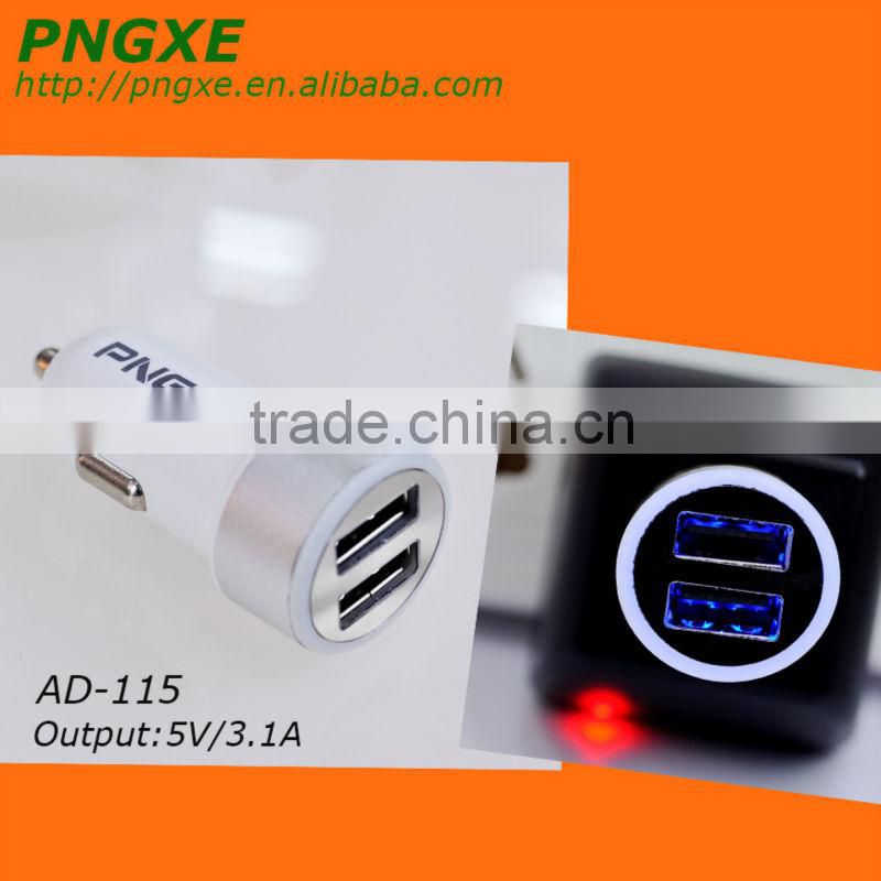 3.1A PNGXE high quality factory price micro double port car charger for ipod/htc/samsung