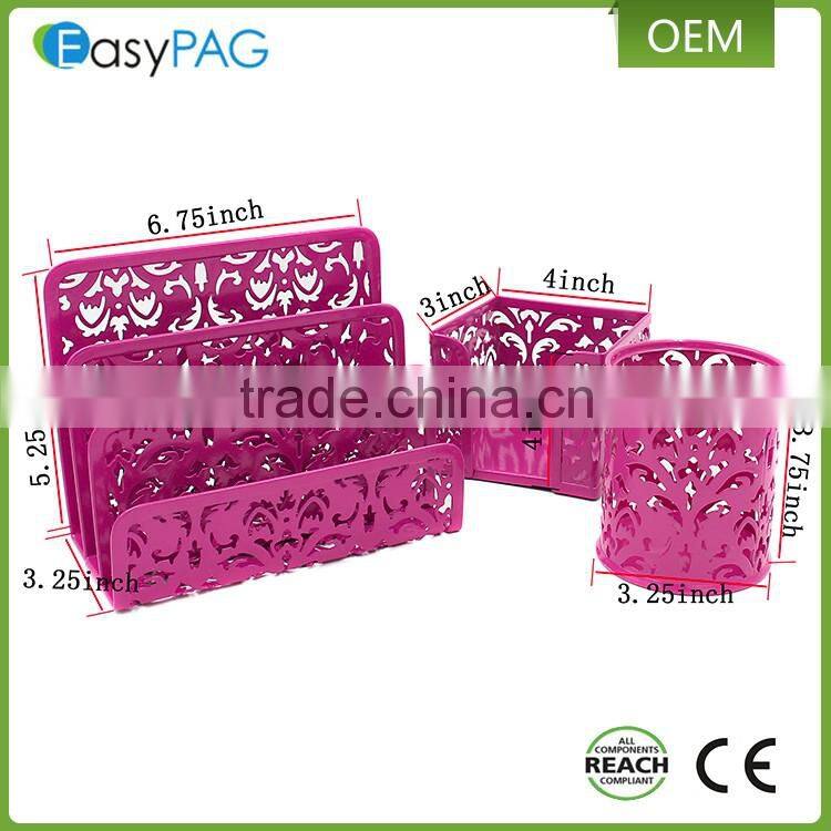 Multicolor embossing mesh card letter tray metal magnetic pen holder office set desk organizer